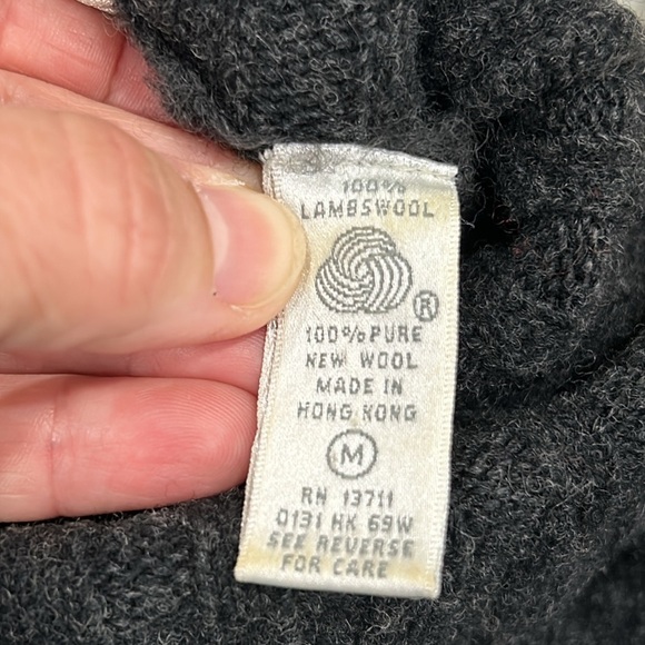 Vintage 80s 90s LT Sport Pure New Wool Gray Fair Isle Turtleneck Sweater - M - Picture 9 of 9